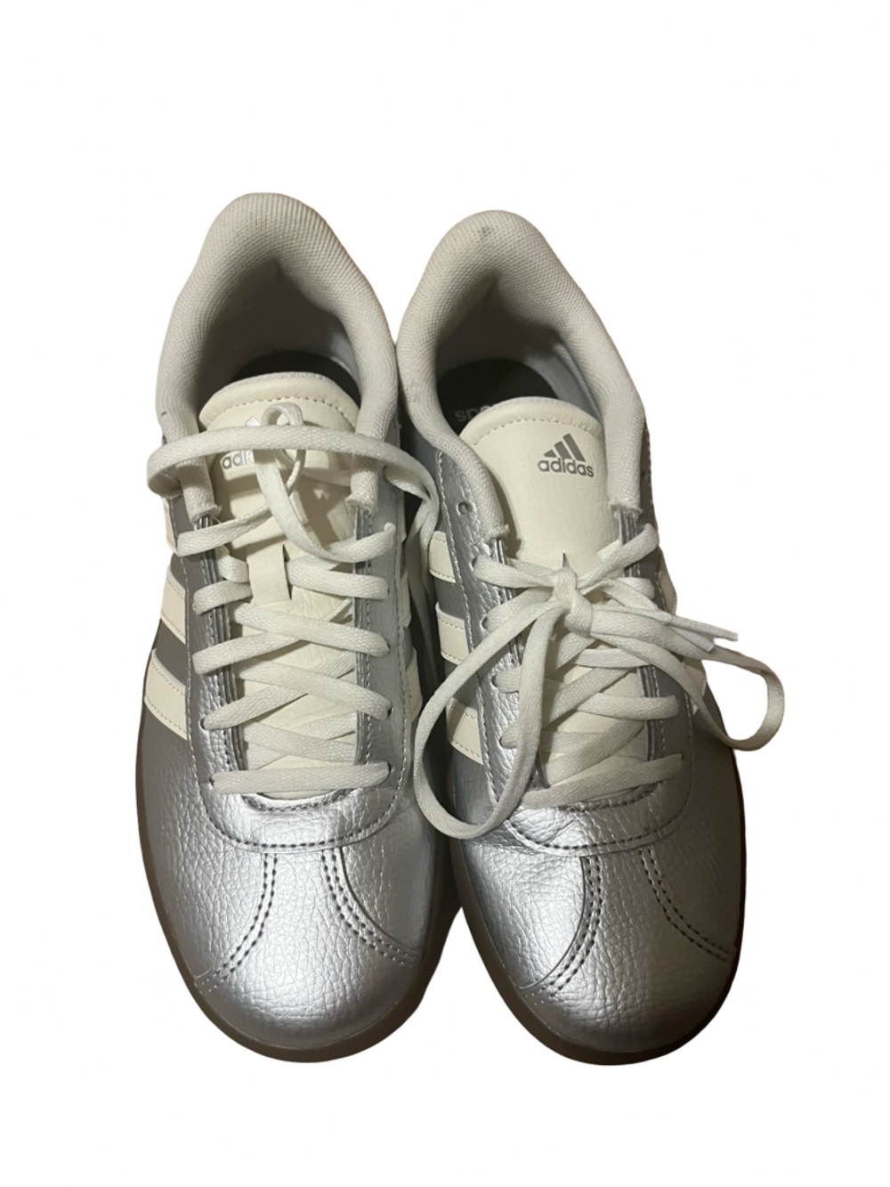 Adidas VL Court 3.0 Sneaker Kids Size 5 Women size 6.6 Adidas silver shoe